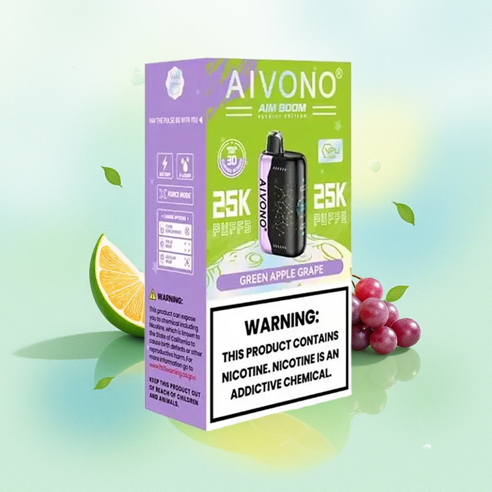 Aivono Aim Boom 25000 Puffs 28ml 650mAh 1.2ohm Roheline Õun Viinamarja
