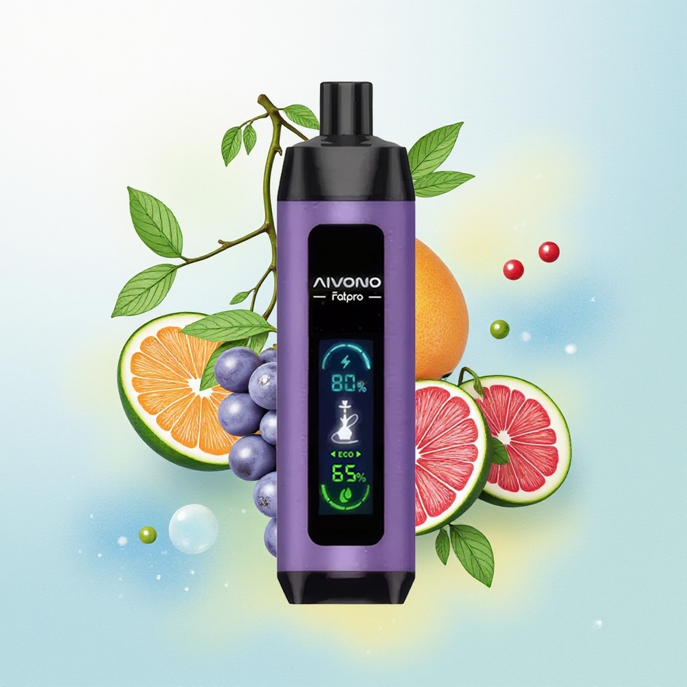 Aivono Aim Fatpro 22000 Puffs Laaditav 0,6 ohm Võrkmähis Eco/Boost Režiimid 28ml E-vedelik Viinamädi-Münt
