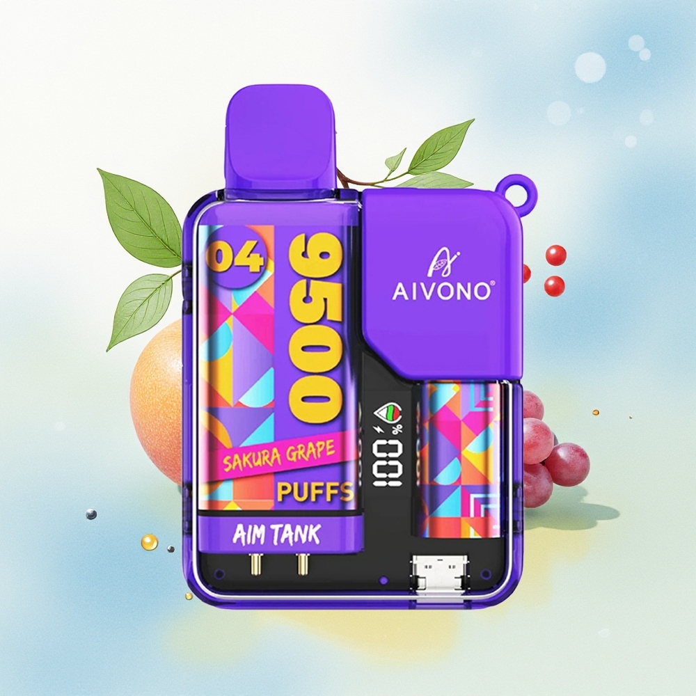 Aivono Aim Tank 9500 Suts LCD 18ml 650mAh 1.2ohm Meshharmoon Sakura Viinamari