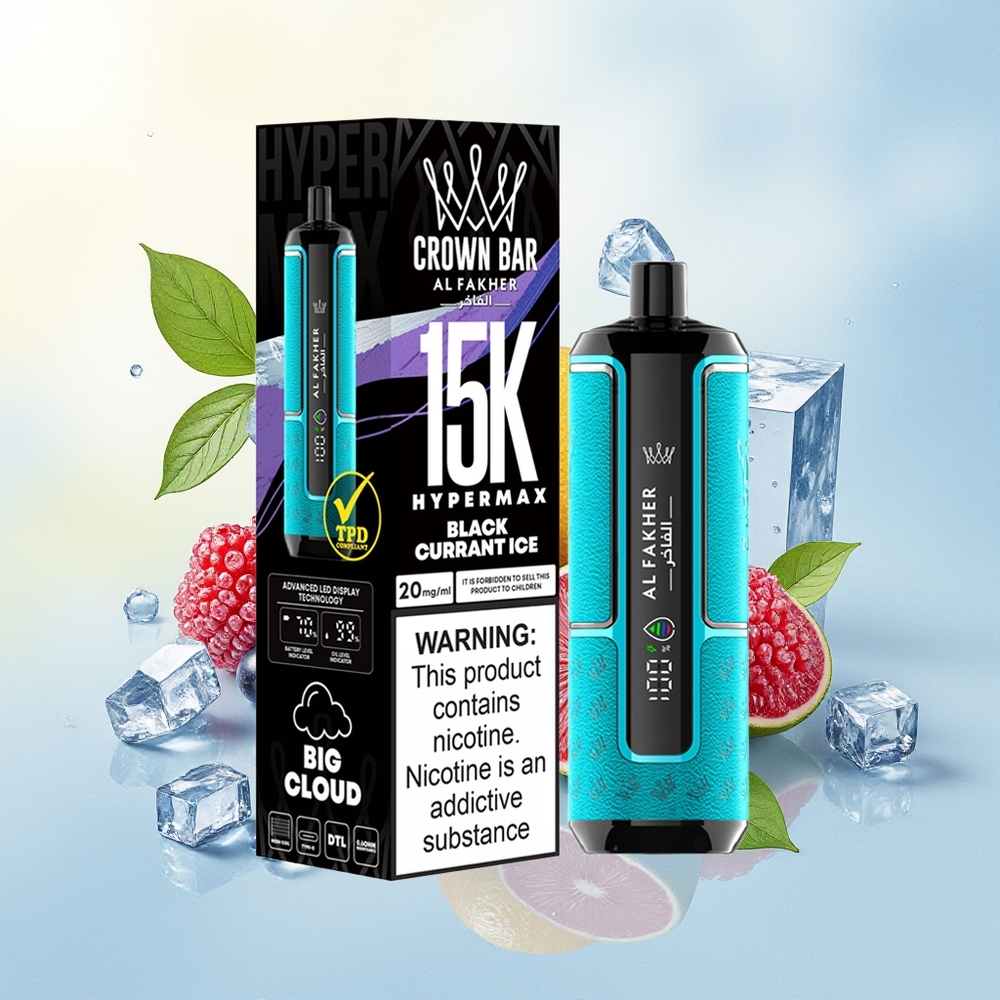 Al Fakher Crown Bar 15K Hypermax Kompaktne Kergkäepärane 22ml 600mAh Tüüp-C Port Mustsõstra Jää