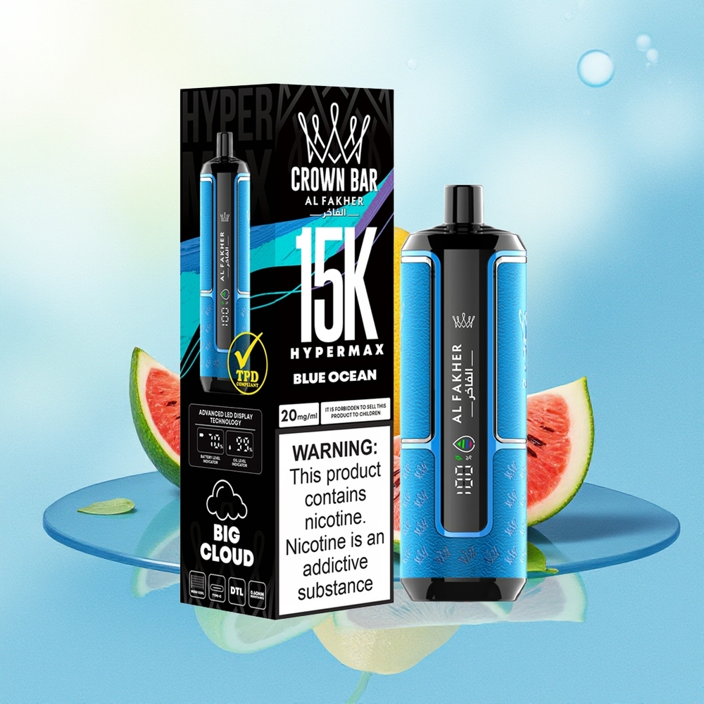Al Fakher Crown Bar 15K Hypermax Ühekordne Vape Komplekt Sinine Ookean