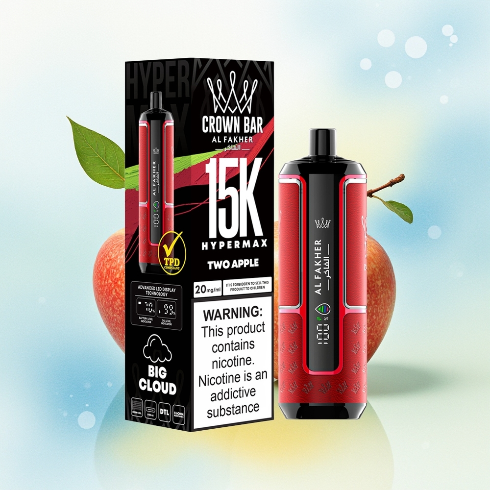 Al Fakher Crown Bar 15K Hypermax Ühekordne Vape Seade Kaks Õuna