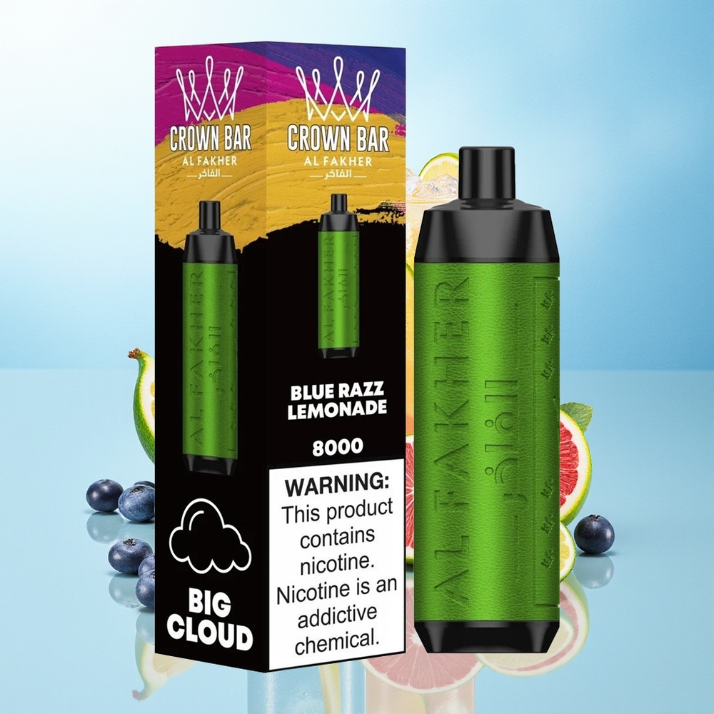 Al Fakher Crown Bar 8000 Kriistal Ühekordne Vape 8000 Suud (600mah, 18ml, 5mg Nikotiini, 0.6 ohm) Sinine Vaarikas-Limonadi