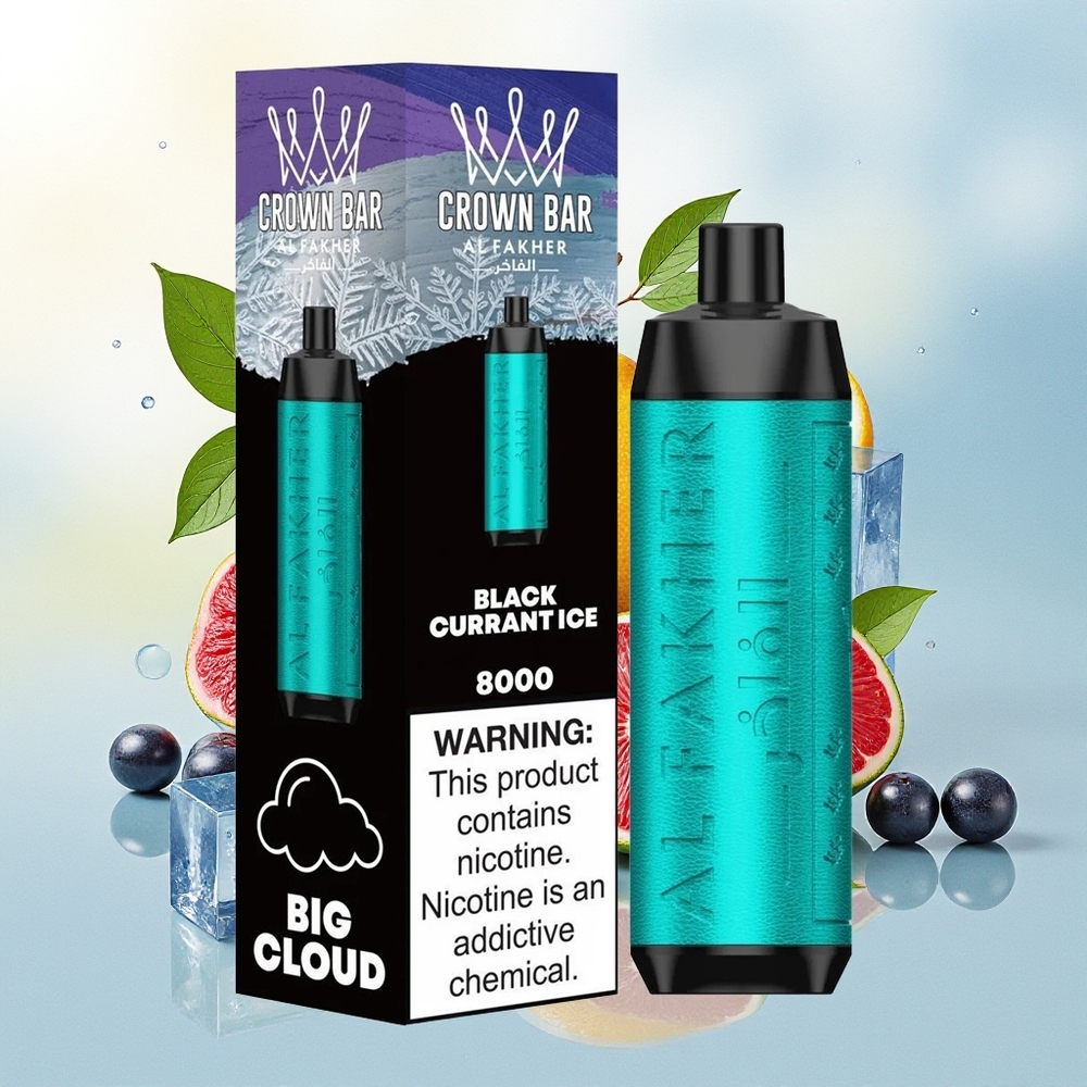 Al Fakher Crown Bar 8000 Suutekorrad 600mah 18ml 5mg Crystal Kergesti Kasutatav Must Sõstar Jää