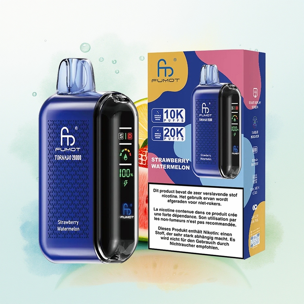 Fumot Tornado 20000 Puhangut Dual Mesh Coil 20ml Maht 850mAh Nutiseade Õhuvoolureguleerimine 2% Nikotiini Maasik-Arbuus