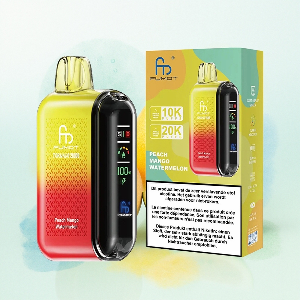 Fumot Tornado 20000 Puhangut Topeltvõrgumähis 20ml Mahutavus 850mAh Laadimisaku Peach Mango-Arbuus