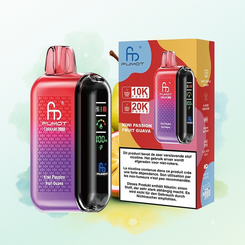 Fumot Tornado 20000 Sissepaisatav Vape Dual Mesh 20ml Kiivi-Maracuya-Guava