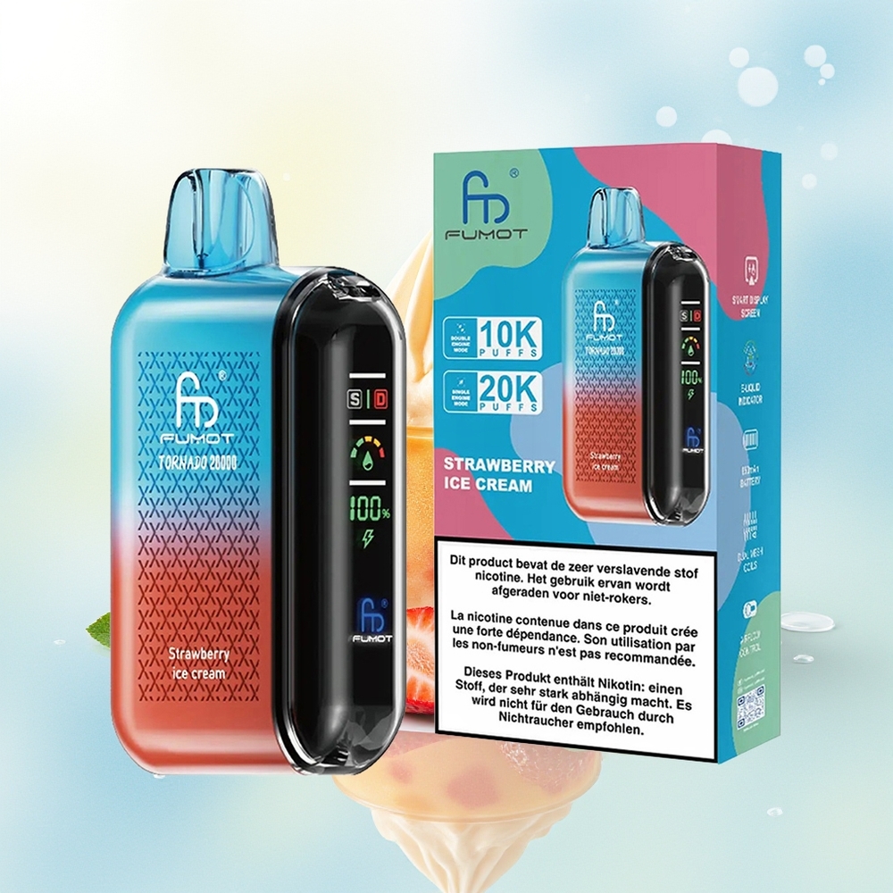 Fumot Tornado 20000 Suts Dual Mesh 20ml Tark Ekraan Õhuvoolu Reguleerimine 2% Nikotiini Maasikajäätis