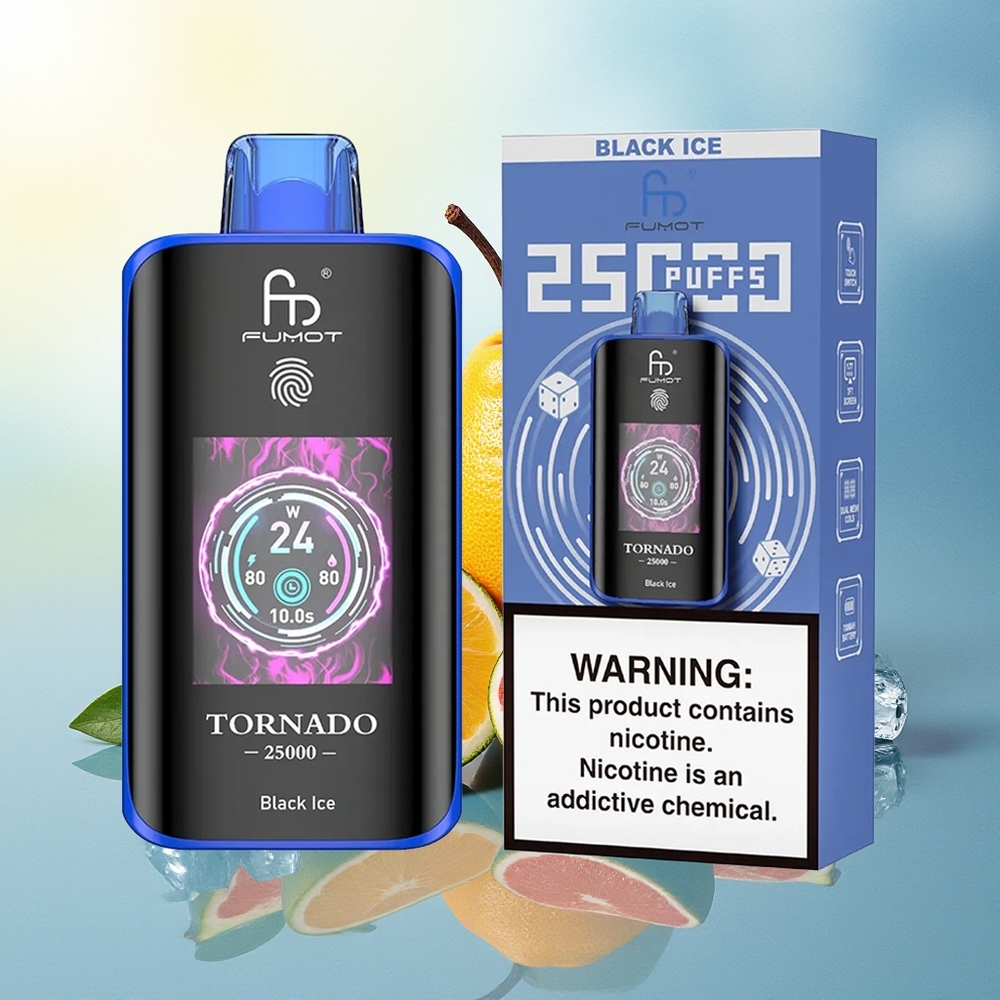 Fumot Tornado 25000 Puhangut HD Ekraan 700mAh Akuga 20ml Must Jää
