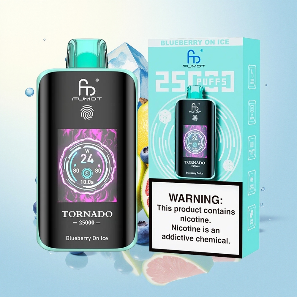 Fumot Tornado 25000 Puhangut HD Ekraaniga 700mAh Laetav 20ml E-vedelik Sinimustikas Ja Jää