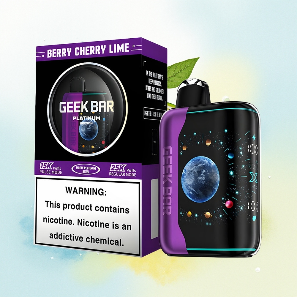 GEEK BAR Platinum Edition 25000 Suud Premium Mati Plaatina Teras Kiire Laadimine Kahekordne Võrkkuumutus Marjas-Kirsil-Laimi
