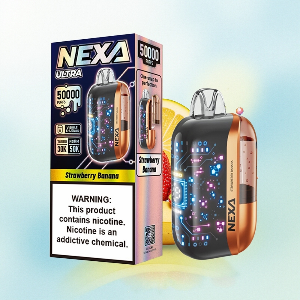 NEXA Ultra 50000 Puhangut 20ml 800mah 5% Nikotiini 0.9ohm Dual Mesh Ekraaniga Maasikas-Banaan
