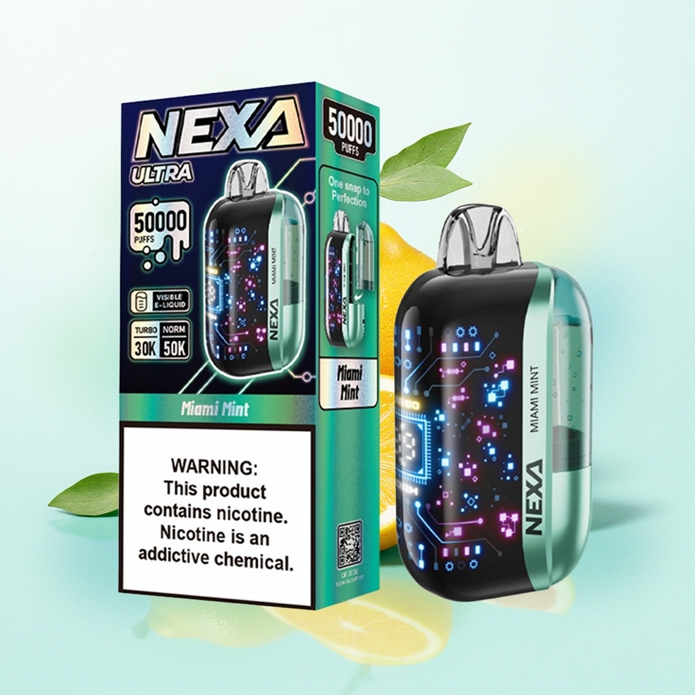 NEXA Ultra 50000 Puhu 20ml 800mah 5% Nikotiini 0.9ohm Dual Mesh Koil 3d Kõver Ekraan Type-c Laadimine Miami Münt