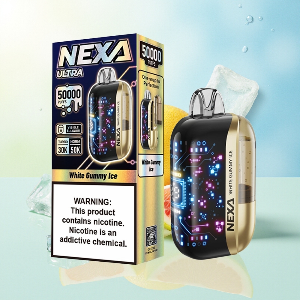 NEXA Ultra 50000 Suu 20ml 800mah 5% Nikotiini 0.9ohm Dual Mesh 3d Ekraan Type-C Valge Gummy Jää