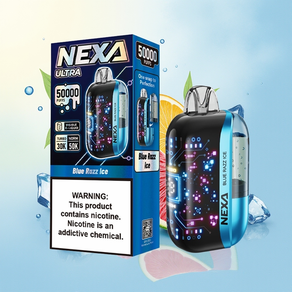 NEXA Ultra 50000 Suu 20ml 800mah 5% Nikotiini 0.9ohm Kahekordne Võrk Sinu 3d Kumer Ekraan Type-C Laadimine Sinine Sõstar-Jää