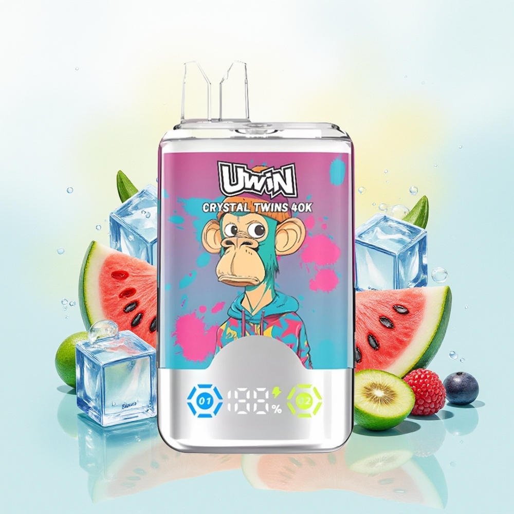 UWIN Crystal Twins 40000 Puffs Kahe Maitsesüsteemiga 32ml 850mAh Type-C Laaditav Vesimelonijää ja Segamari