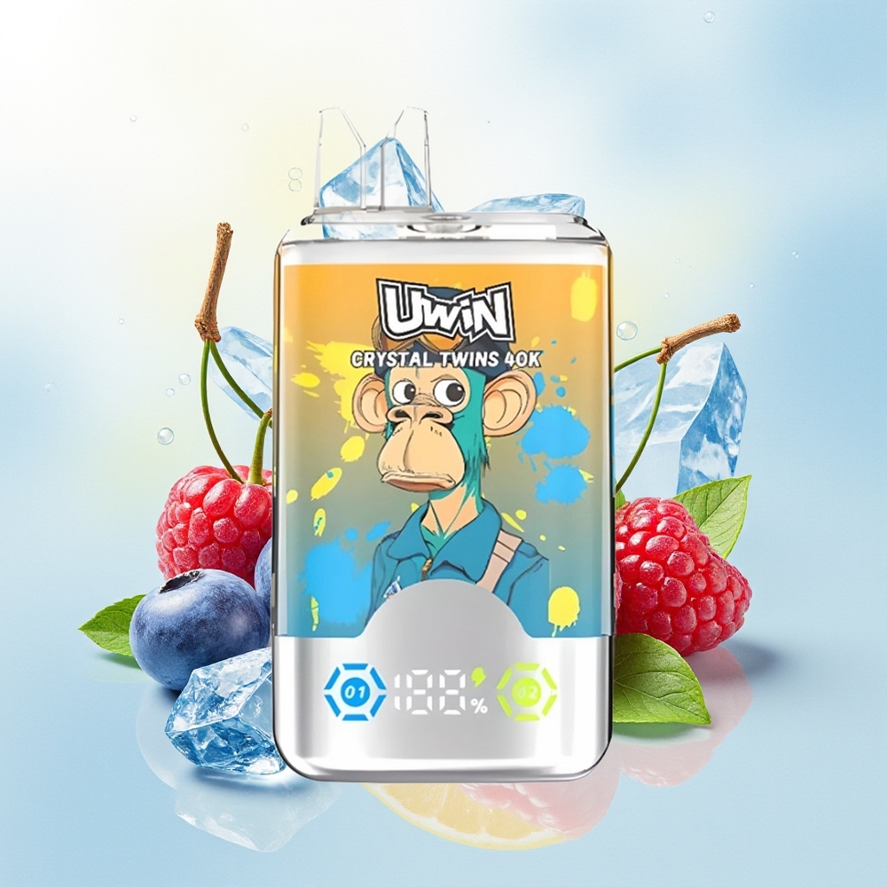 UWIN Crystal Twins 40000 Sooled 2 Maitset 0 6 Ohm 850mAh Type-C 32ml Mustikas Vaarika Kirss Jää