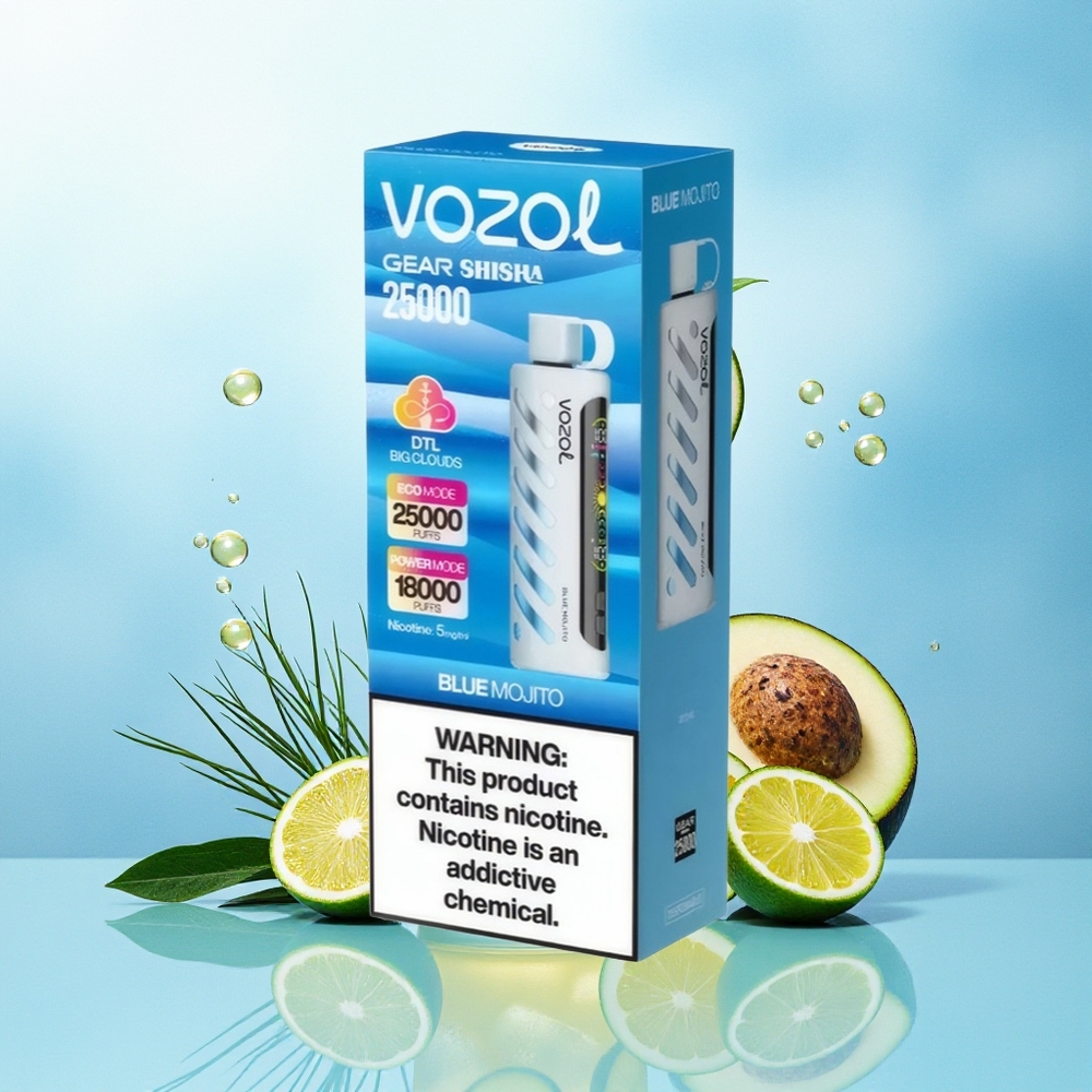 VOZOL Gear Shisha 25000 Suudet S.i.L.C Tehnoloogia Kahekordne Võrk Kahe Režiimiga 1000mAh 5mg/ml Sinine Mojito