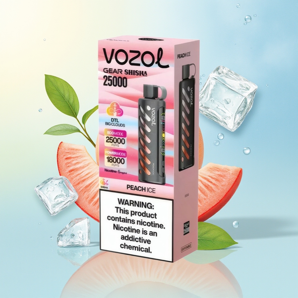 VOZOL Gear Shisha 25000 Suudet S.i.L.C Tehnoloogia Kahekordse Võrguga 1000mAh 5mg/ml Virsikujää
